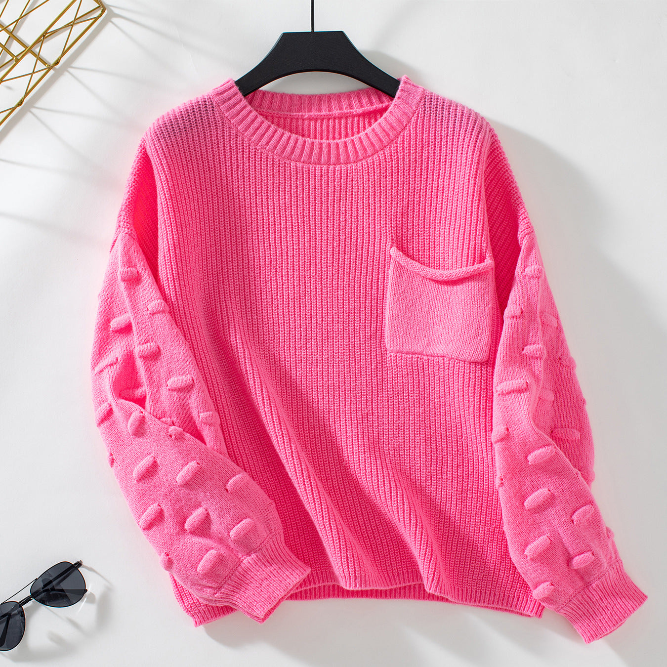 Women's Solid Color Pocket Pullover Knitted Fashion Sweaters