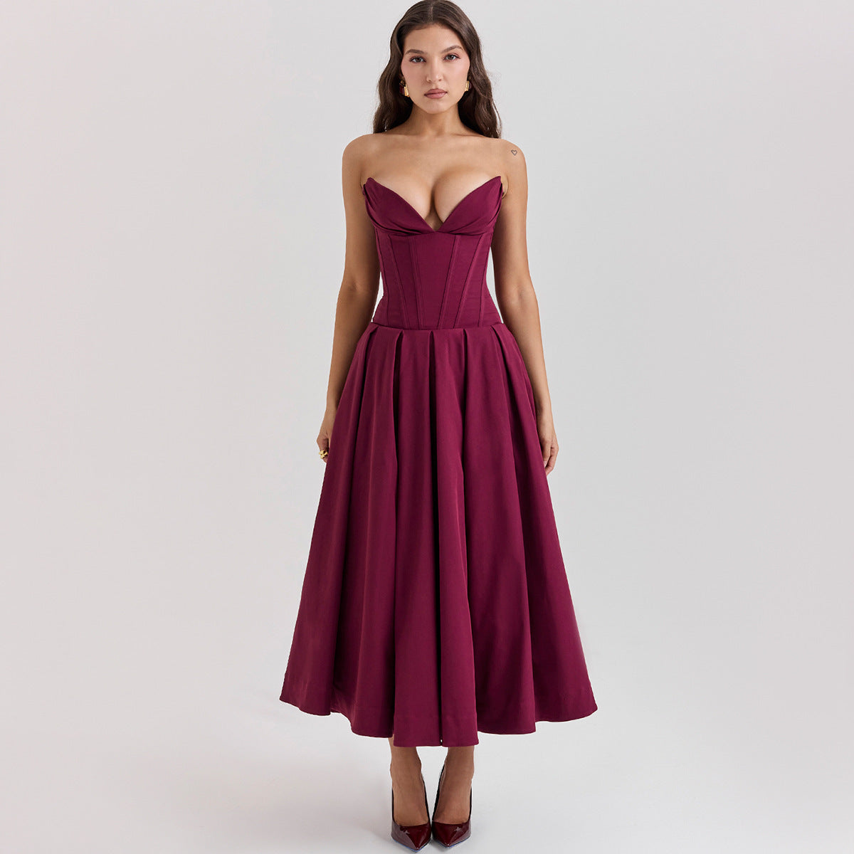 Solid Color Large Swing Sleeveless Fishbone Tube Dresses