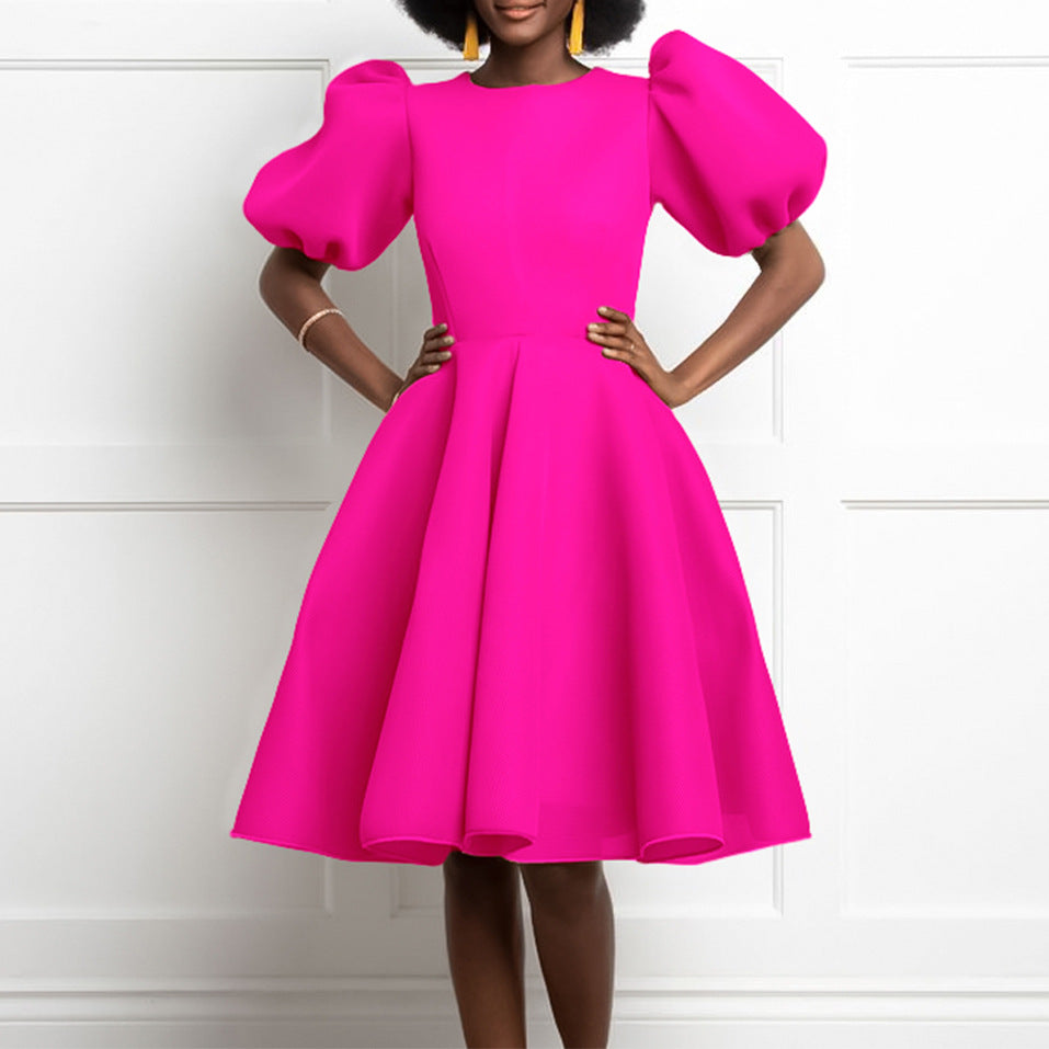 Women's Summer Round Neck Fashion Graceful Puff Sleeve Dresses