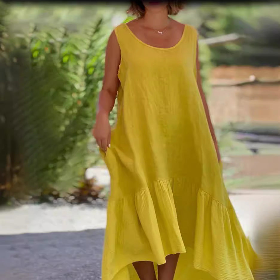 Women's Sweet Round Neck Sleeveless Color Large Clothing