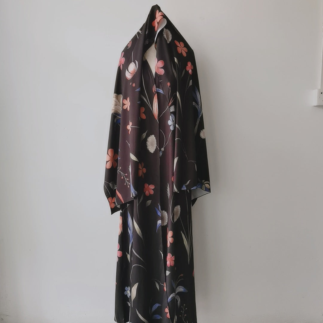 Women's Retro Style Long Extended Sleeve Ethnic Printed Tape Dress