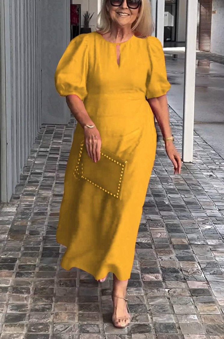 Women's Solid Color Loose-fitting Casual Puff Sleeve Dress