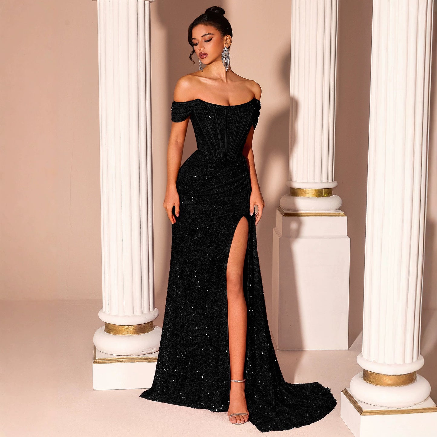Sequined Slim Fit Slimming Fishtail Bridal Toast Dress