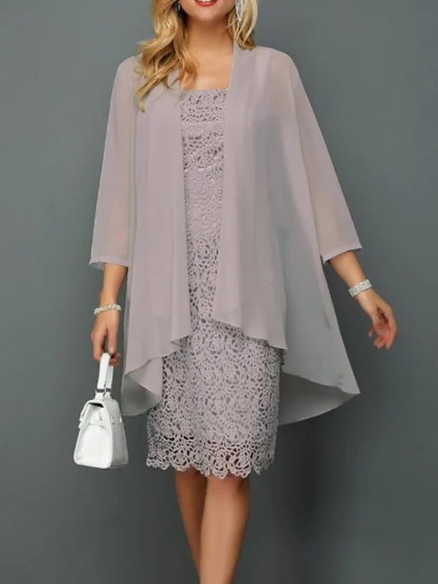 Fashion Casual Lace Chiffon Dress Two-piece Suits