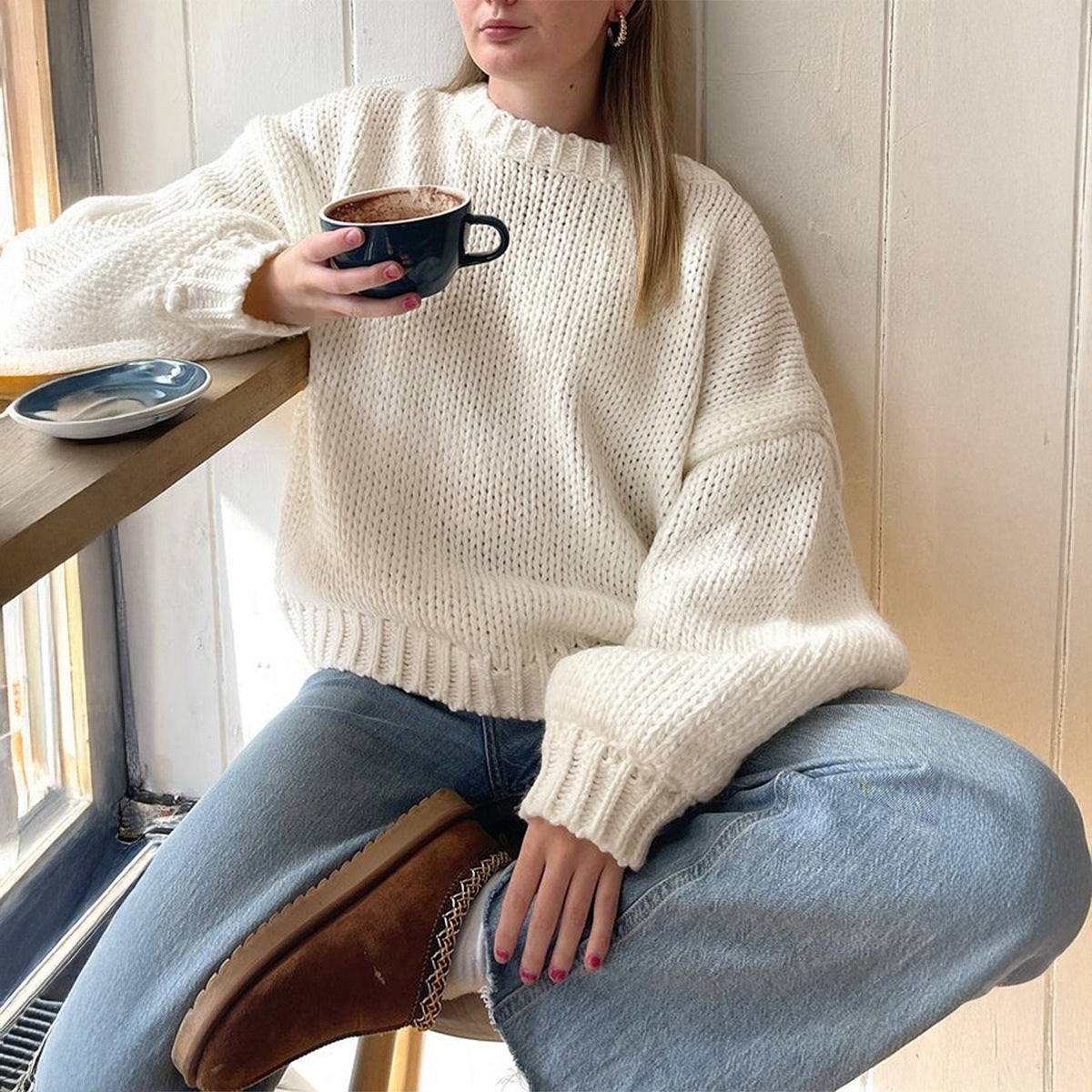 Women's Casual Simple Round Neck Long Sleeve Sweaters