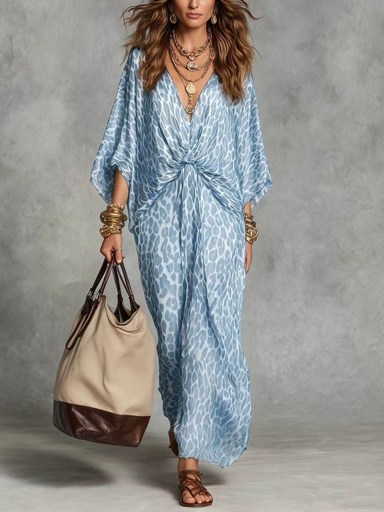 Classy Leopard Print Cinched Maxi Ladies Dress