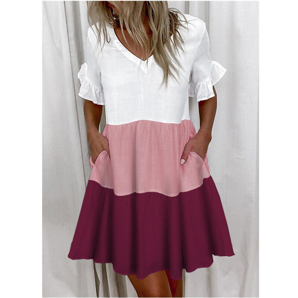 Women's Summer Loose Print Ruffled Pocket Sleeve Shorts
