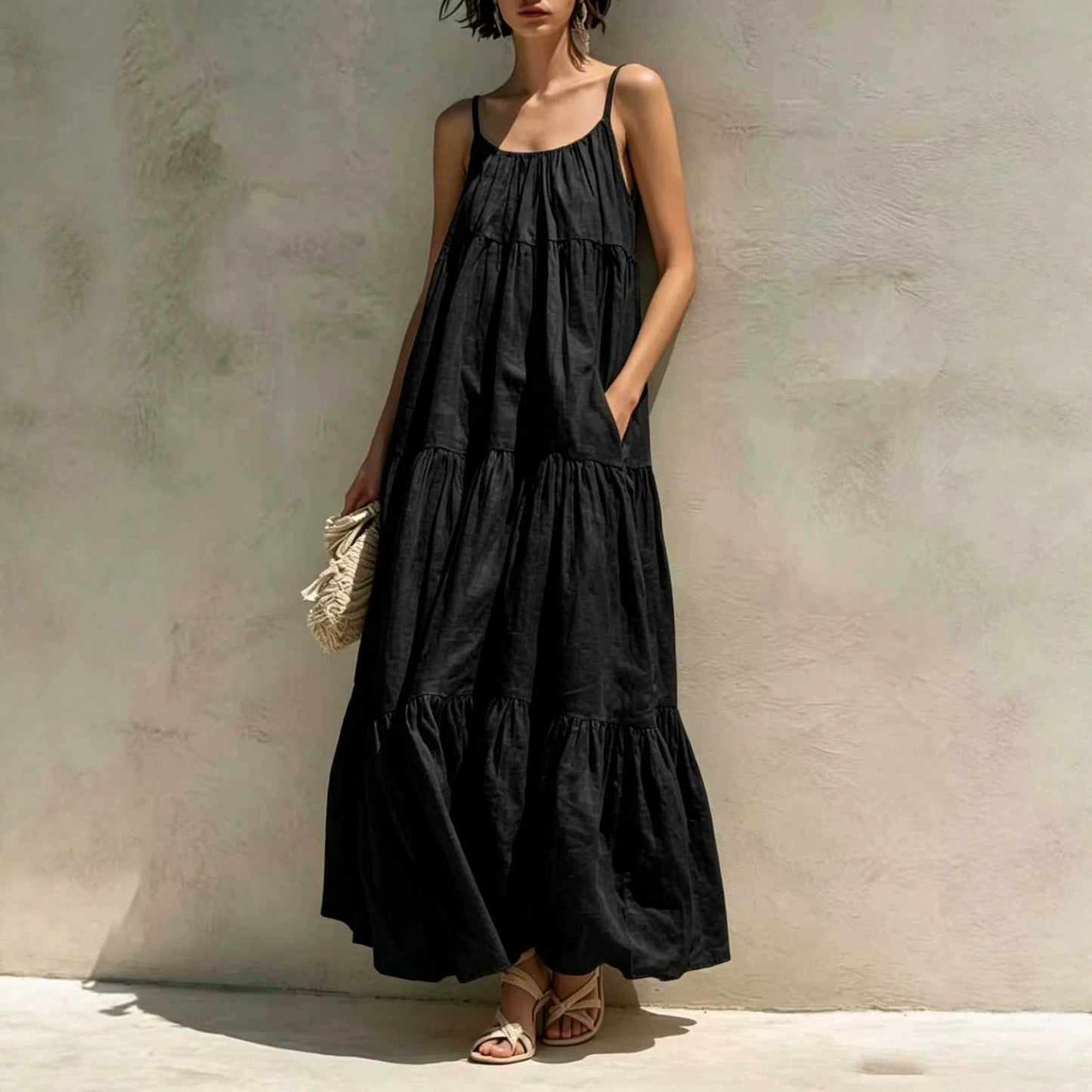 Summer Sleeveless Strap Elegant Stitching A- Dress