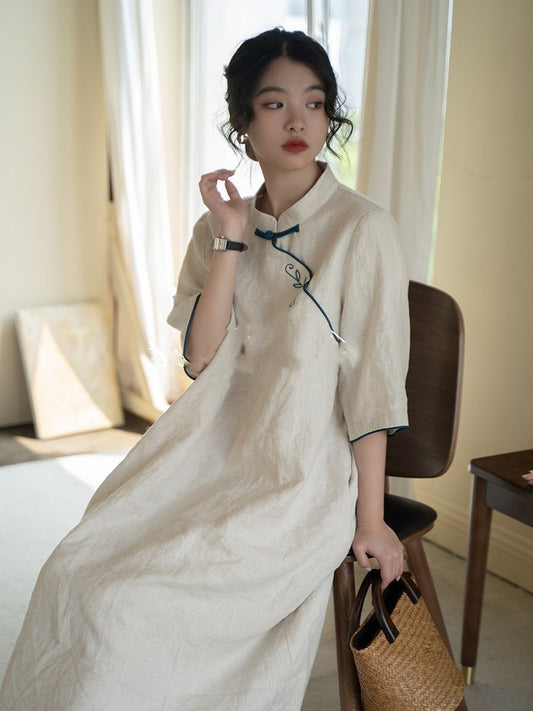 Loose Retro Embroidered Chinese Style Improved Cheongsam Dresses