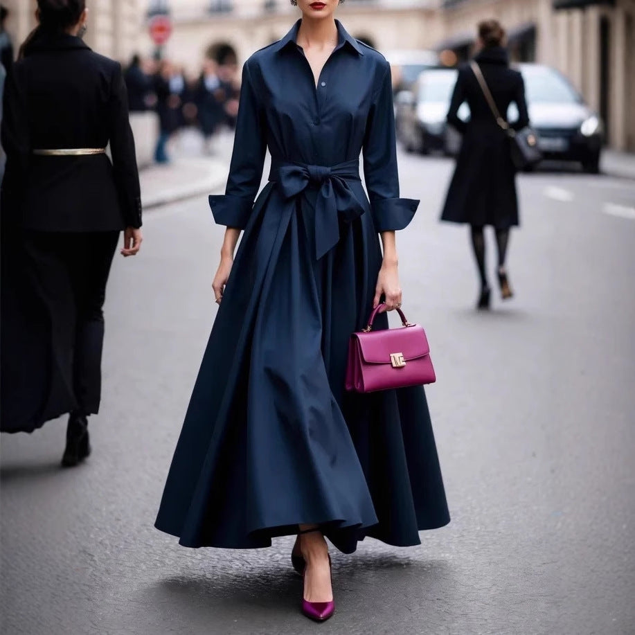 Women's Shirts Collar Solid Color Maxi Dress Dresses