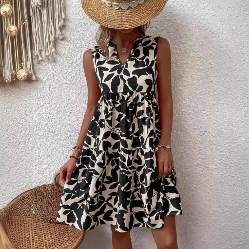 Women's Bohemian Fashion Loose Pleated Print Dress Dresses