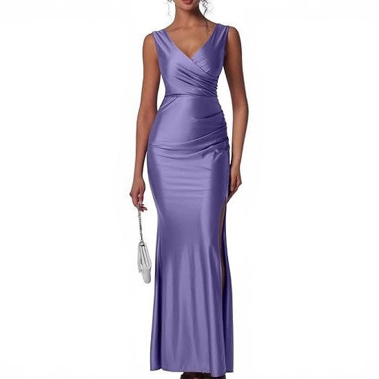 Solid Color Graceful Fashionable Sexy Slit Dress