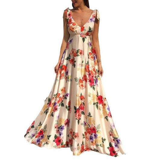 Women's Back Printed Dress Large Swing Sleeveless Dresses