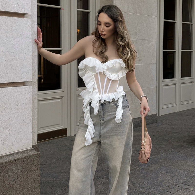 Women's Autumn Sexy Pure Desire Ruffled Slim Tops