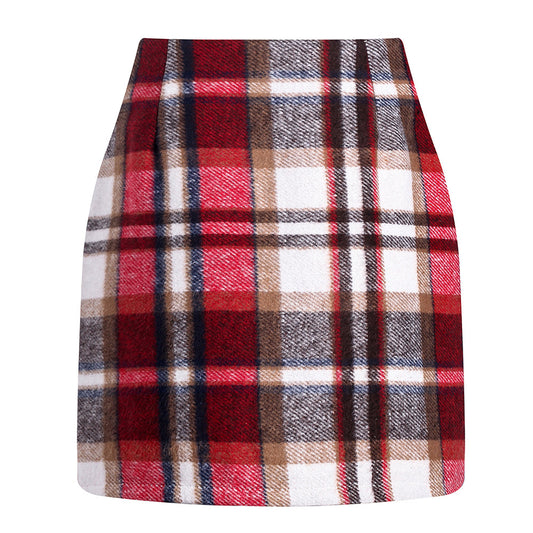 Women's High Waist Tartan Tight Pencil Wool Skirts