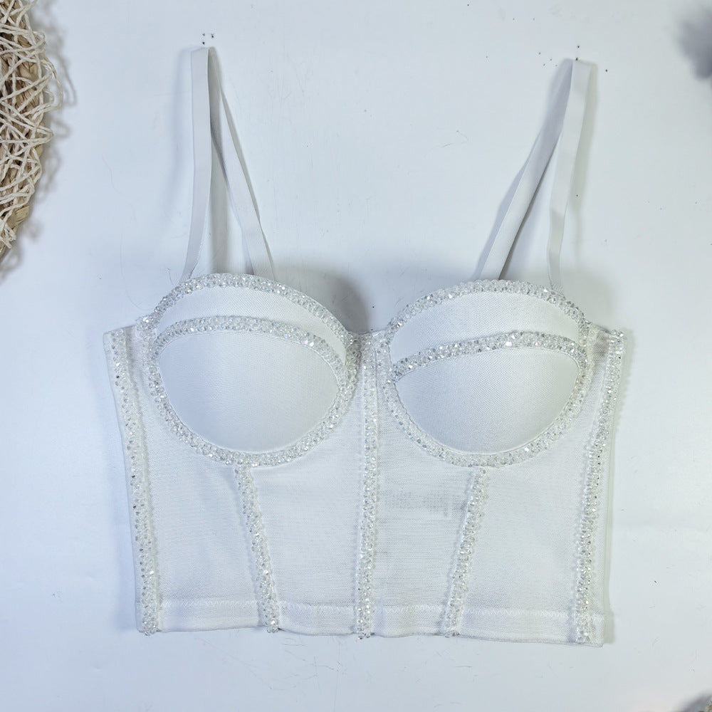 Beaded Mesh Bra Outer Wear Body Shaping Tops