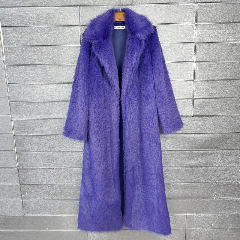 Women's Imitation Plush Furry Fur Extended Collar Coats