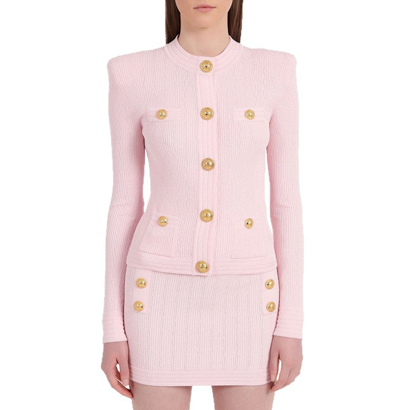 Women's Lion Button Slim Knit Pink Coats