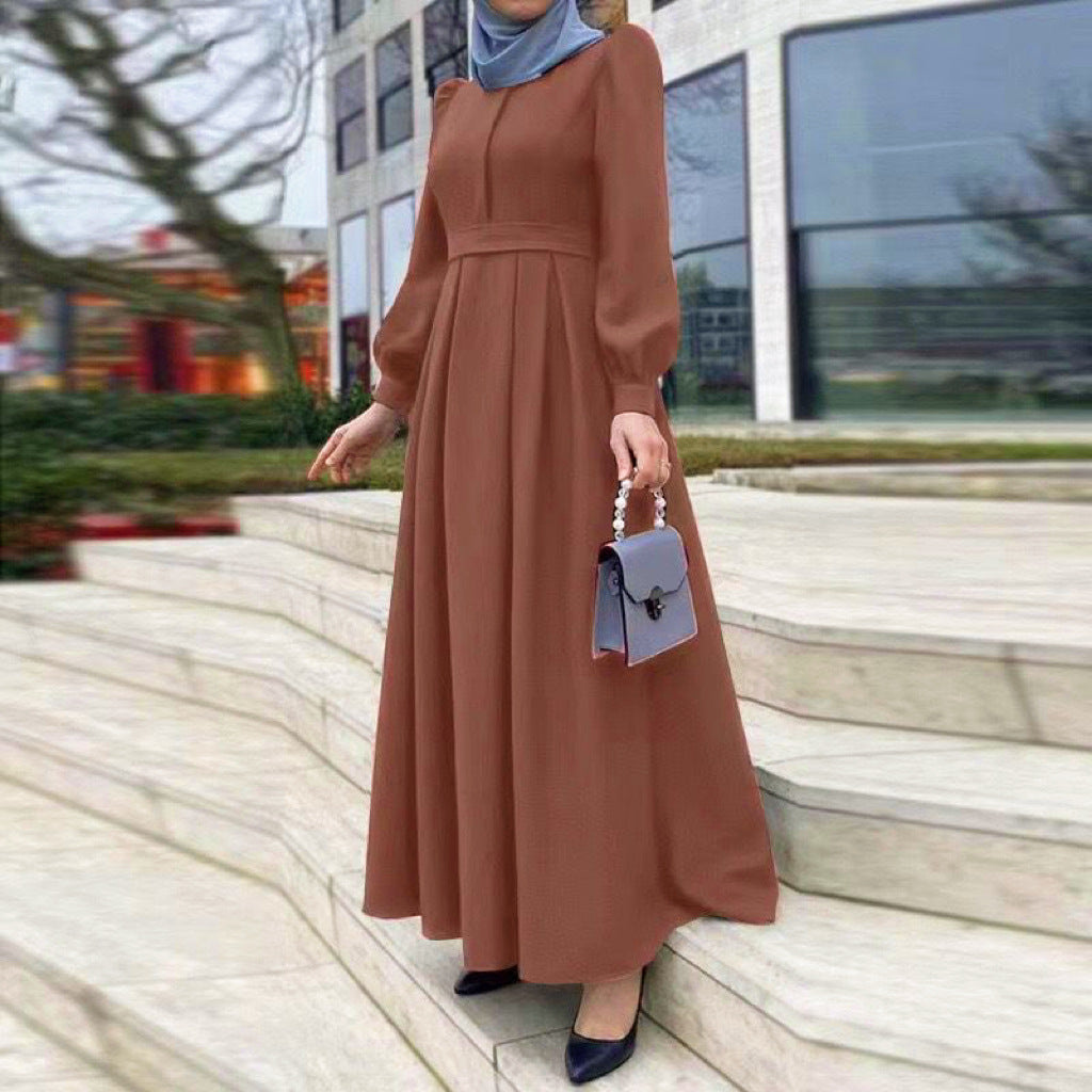 Casual Loose Solid Color Belt Long Dress