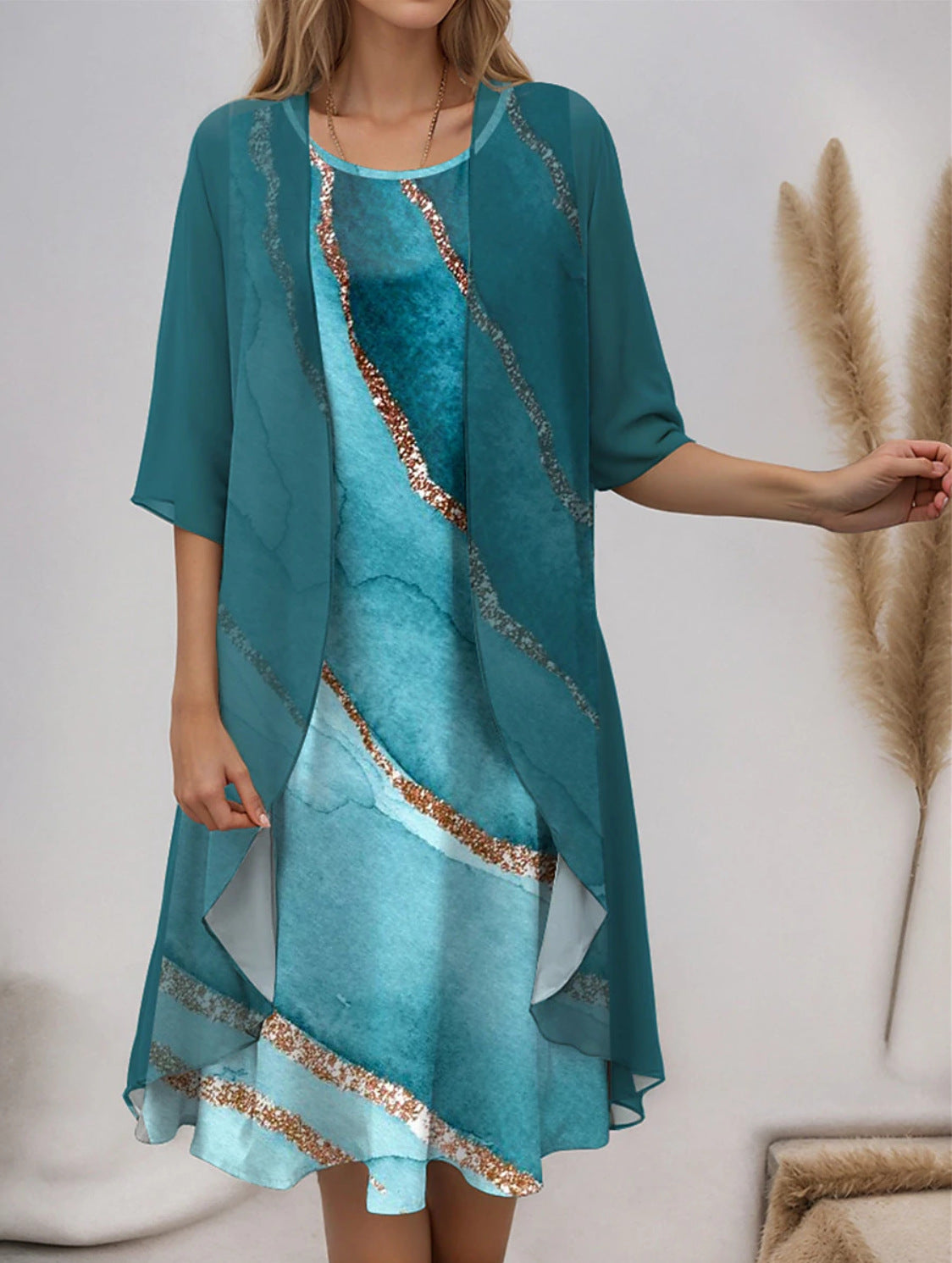Innovative Fashion Elegant Chiffon Two-piece Set Dress