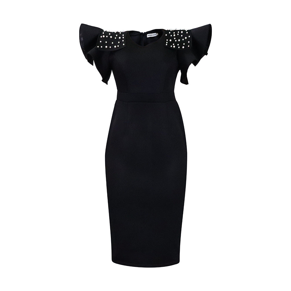 Women's Round Neck Ruffle Sleeve Slit Beaded Plus Size