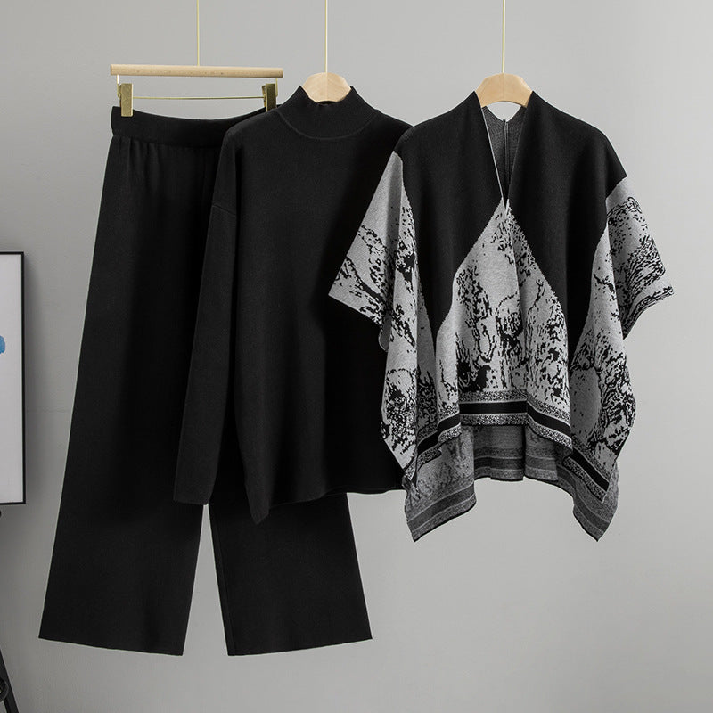 Women's Casual Fashion Loose Mock Neck Shawl Suits