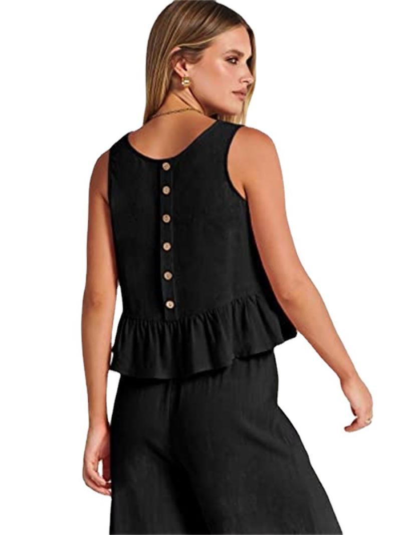 Women's Summer Sleeveless Pleated Wide Leg Cropped Pants