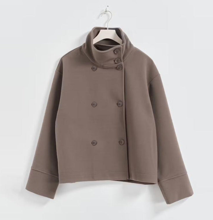 Women's Elegant Stand Collar Button Long-sleeved Woolen Coats