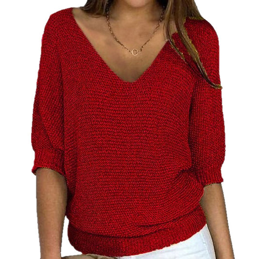 Women's Spring Solid Color Commuter Elegant Cropped Sleeves For Sweater