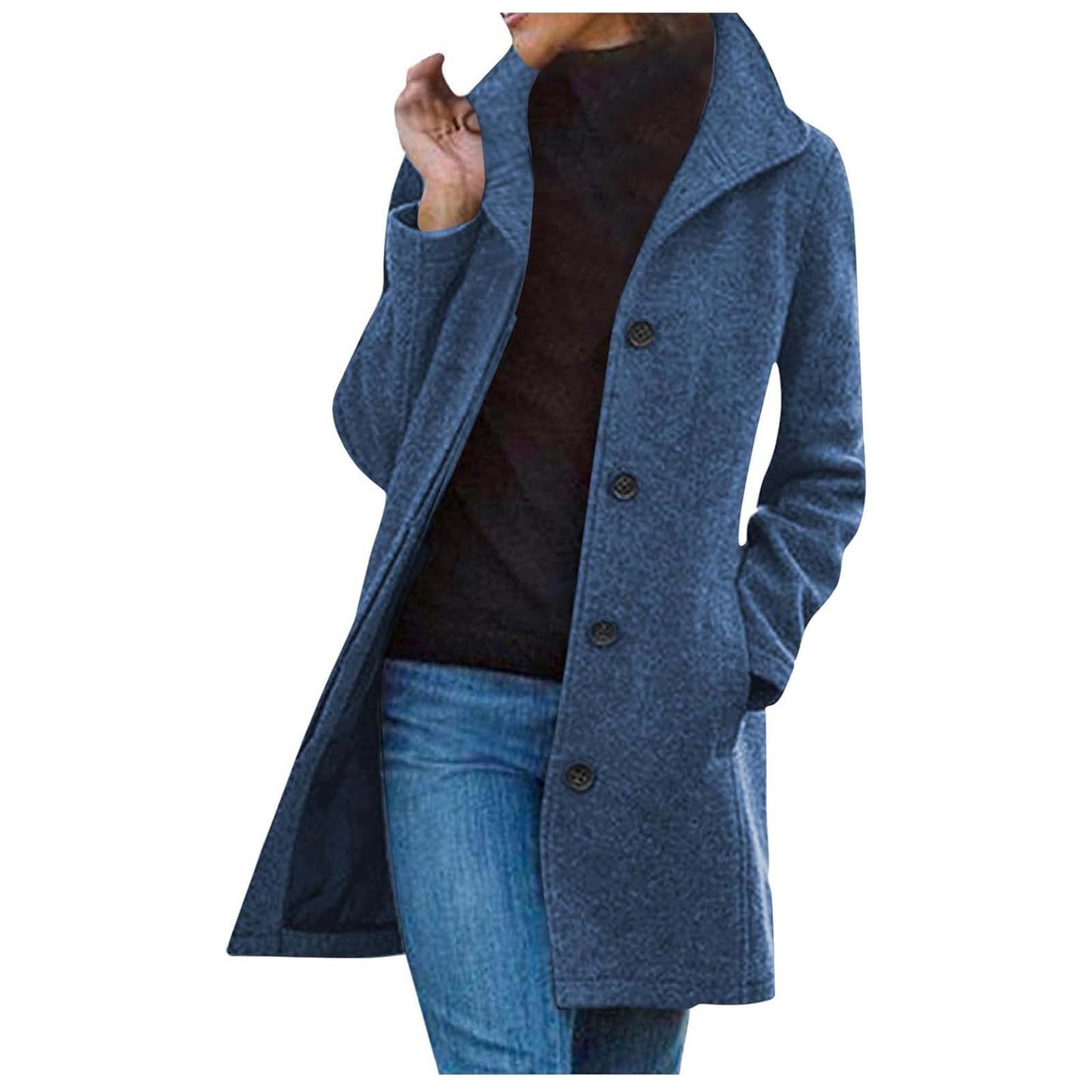 Women's Popular Single Thick Wool Mid-length Quality Coats