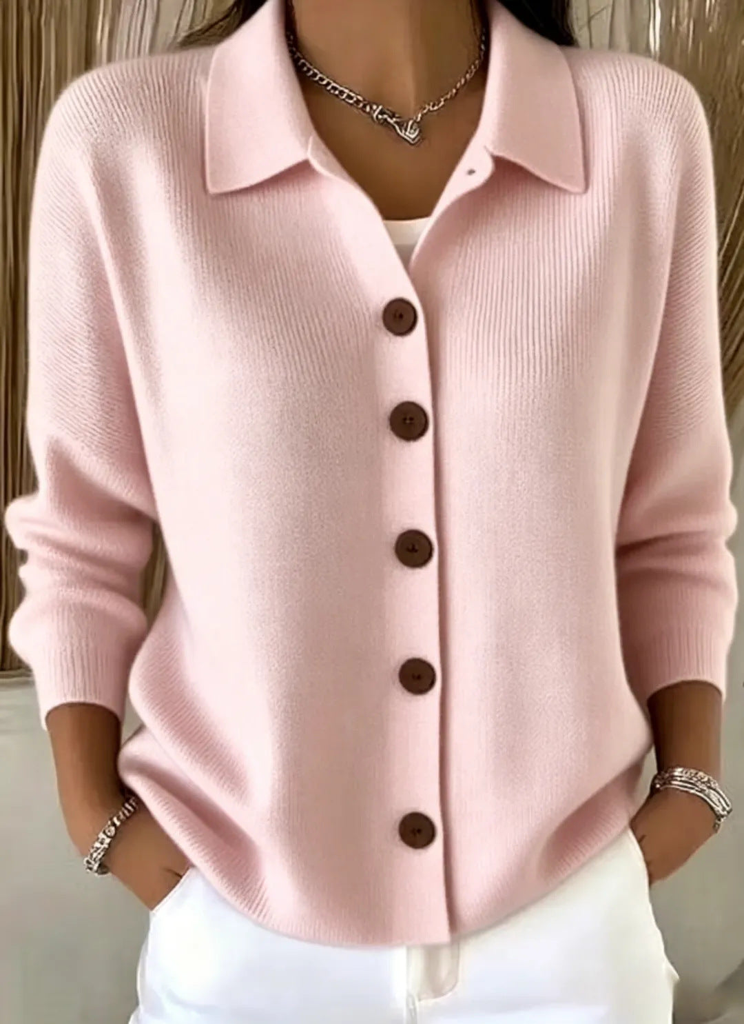 Women's Knitted Button Solid Color Casual Fashion Sweater