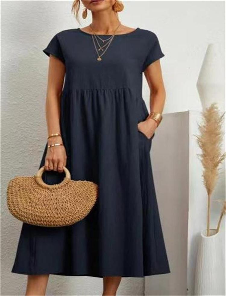 Solid Color Sleeveless Loose Cotton Linen Dresses