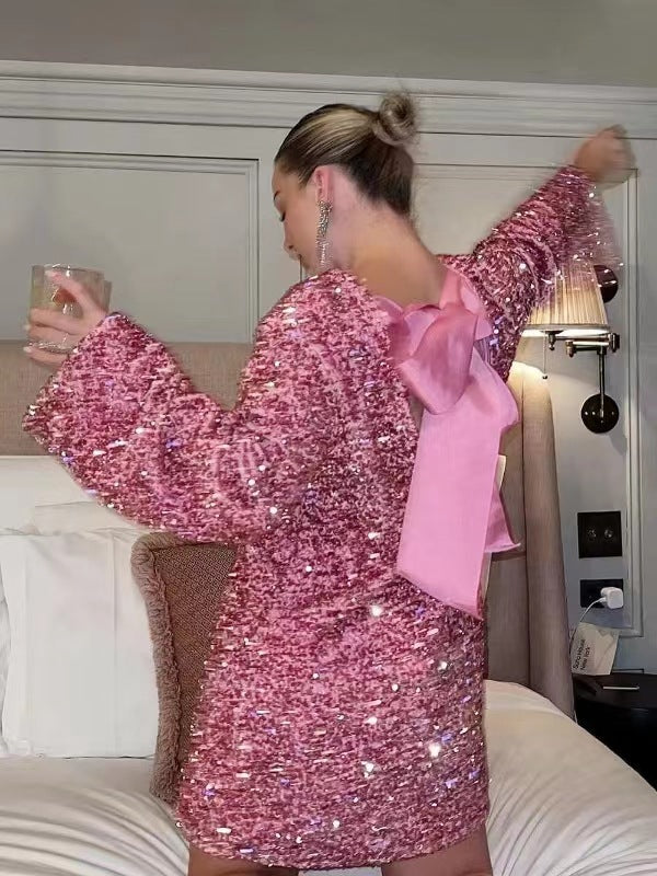 Sequins Dress Mid-length Slimming Fashionable Elegant Dresses