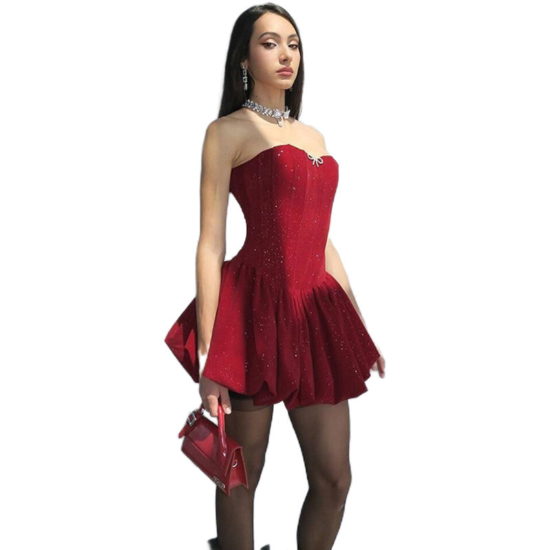 Women's Wear French Sexy Strapless Dress Elegant Dresses