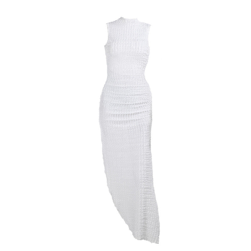 Women's Summer Fashion Camisole Texture Backless Slit Dresses