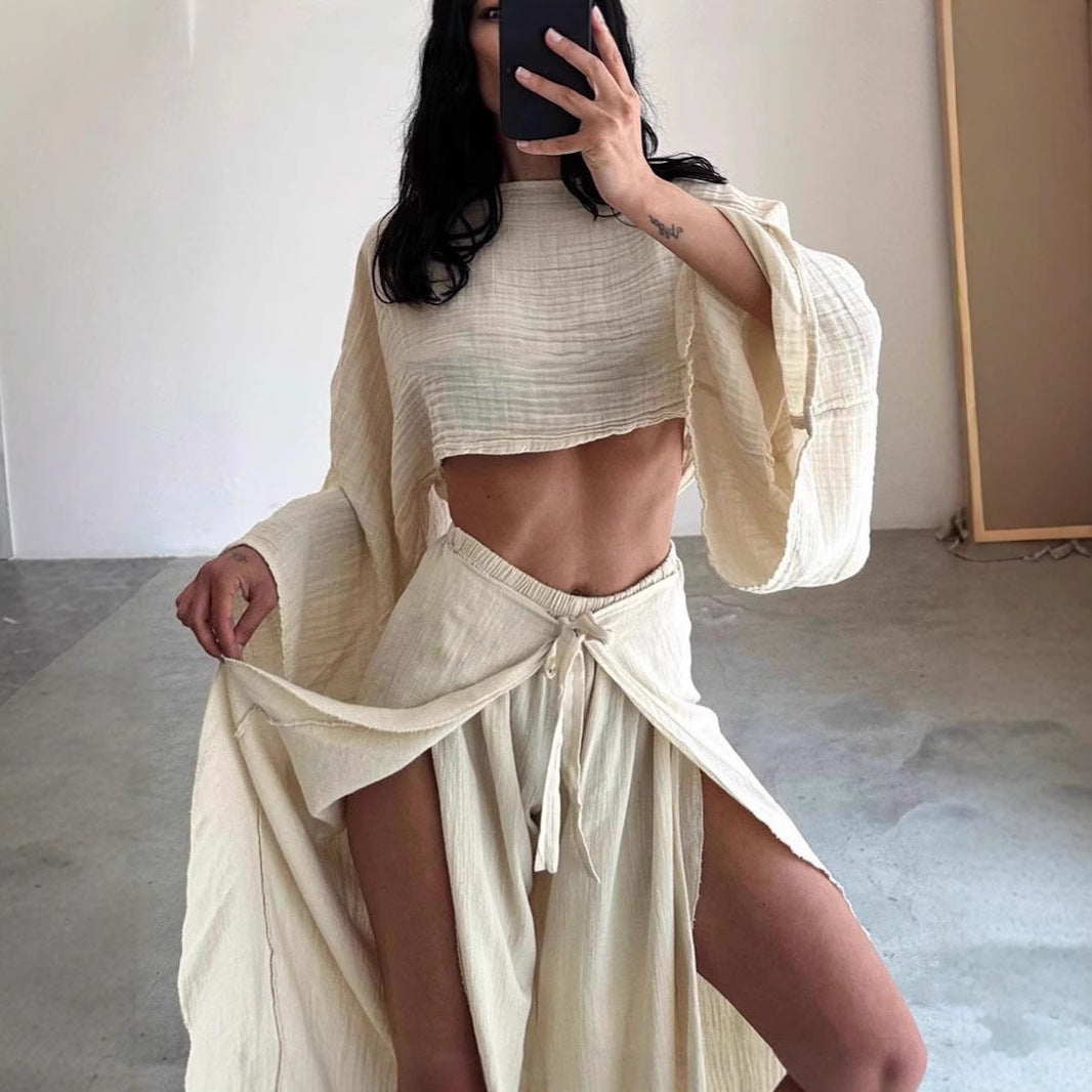 Women's Cotton Linen Fashion Loose Trousers Two-piece Suits