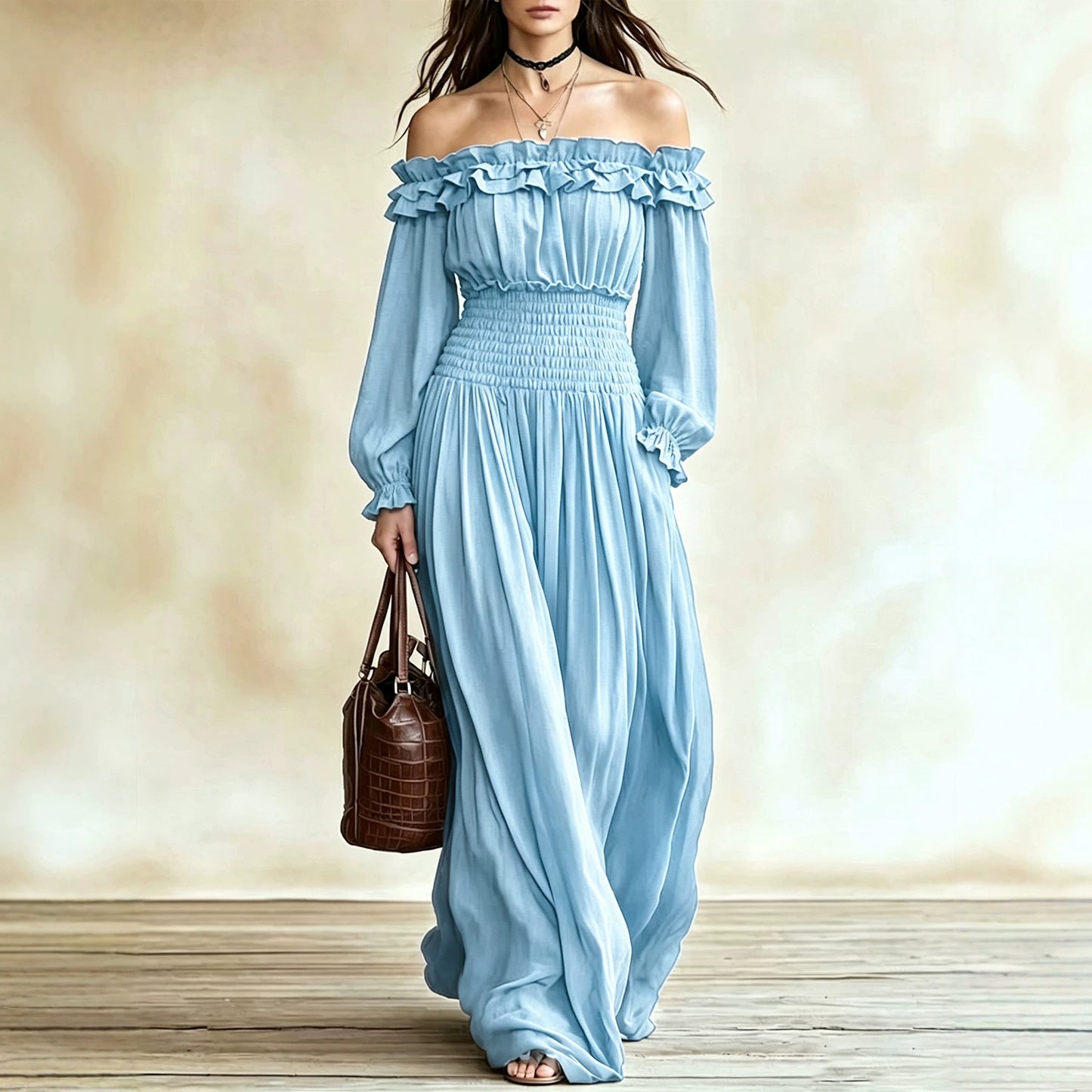 Women's Autumn Ruffled Long Sleeve Waist Clothing