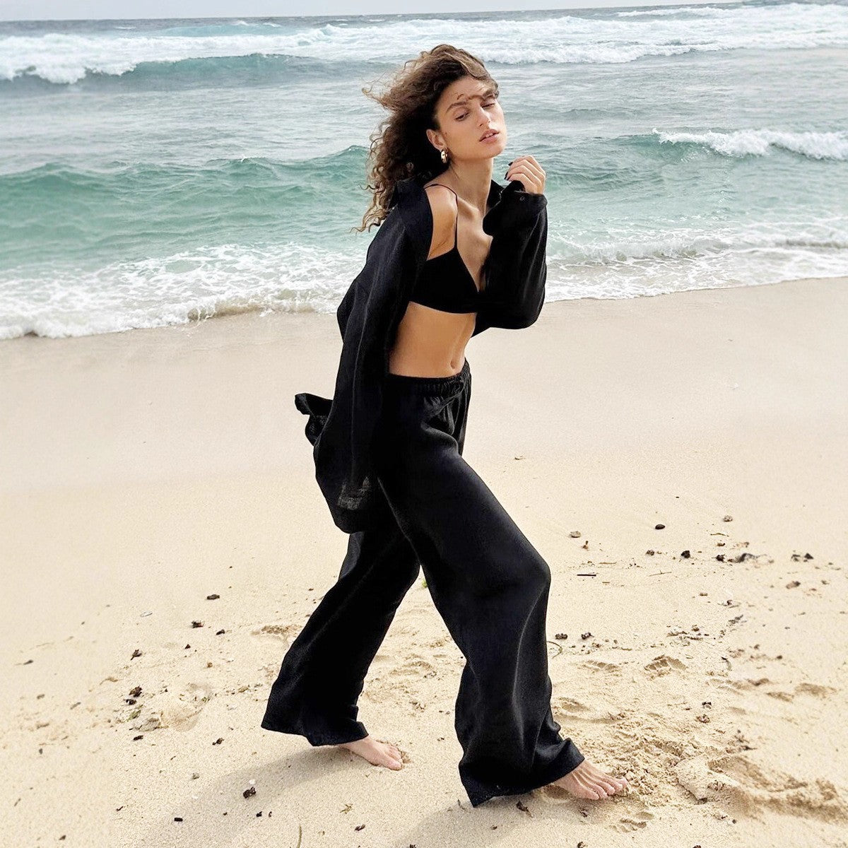 Women's Fashion Casual Loose Long-sleeved Shirt Trousers Suits