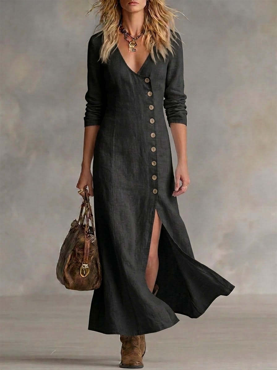 Women's Fashion Button Split Elegant Long Dress