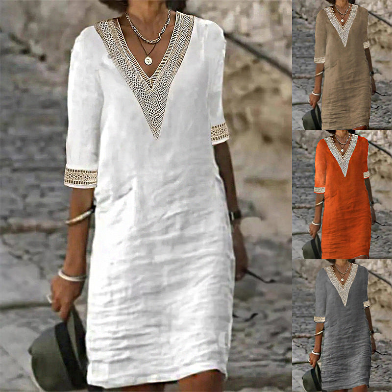 Women's Solid Color Cotton Linen Casual Dress