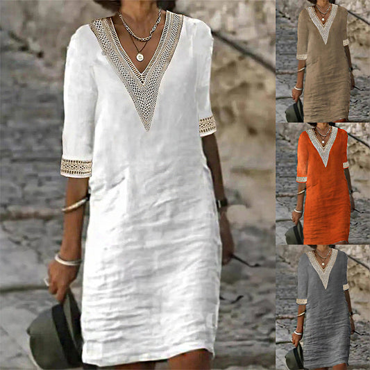 Women's Solid Color Cotton Linen Casual Dress