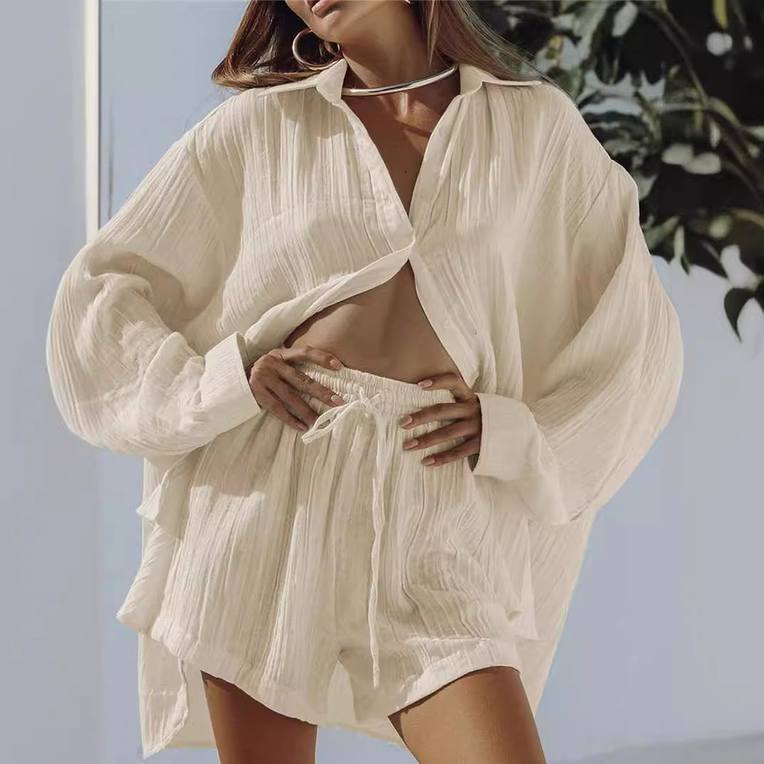Women's Casual Two-piece Summer Long Sleeve Shirt Suits