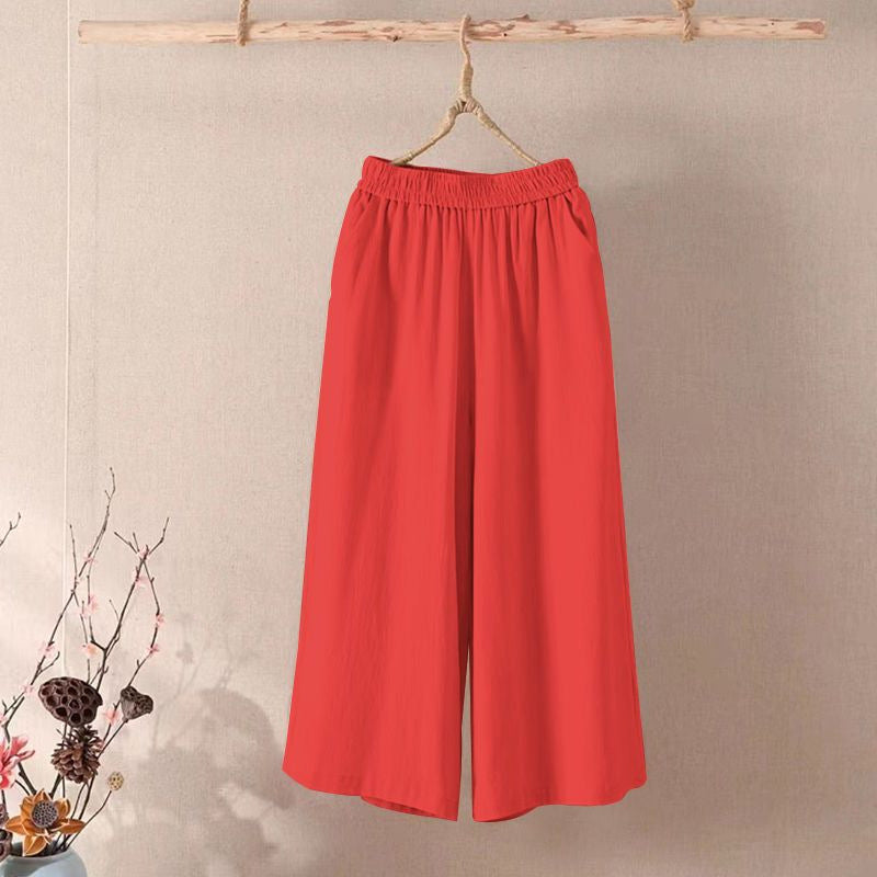 Women's Leg Solid Color Loose Waist Cropped Flab Pants