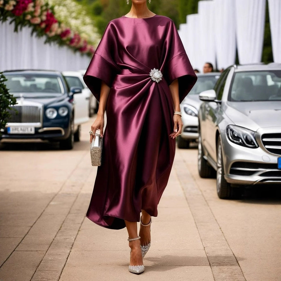 Women's Commuting Elegant Flower Beads Decorative Satin Dresses