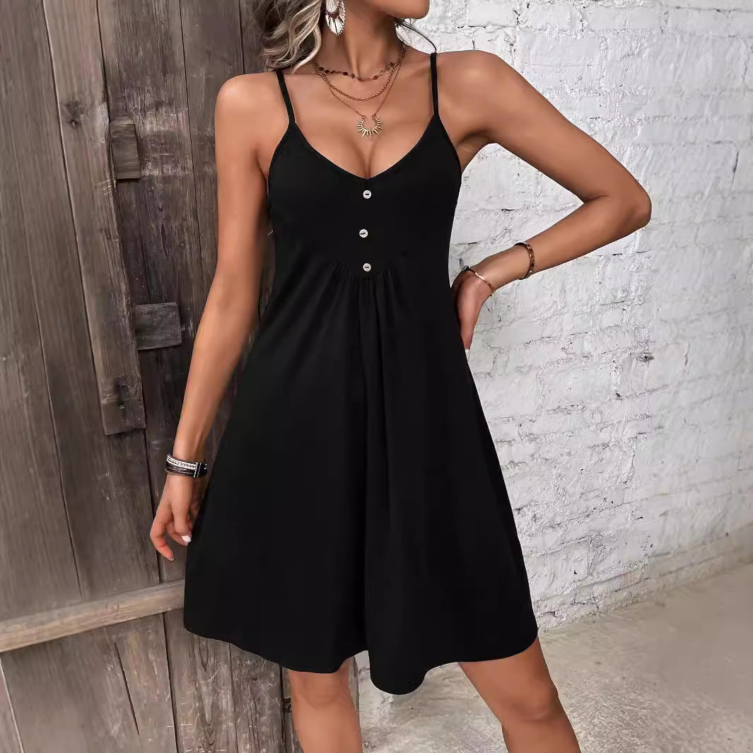 Women's High Waist Sleeveless Button Patchwork Solid Color Skirts