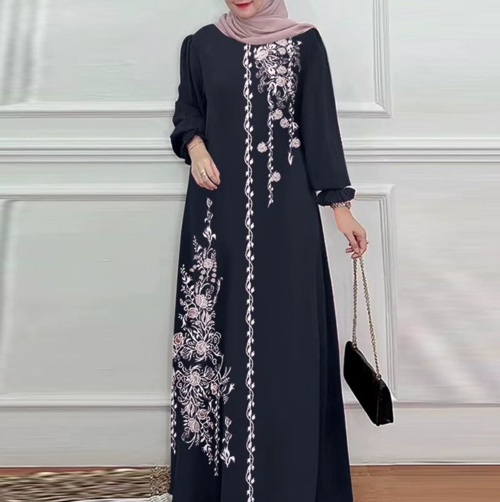 Positioning Printed Ethnic Style Retro Loose Dress