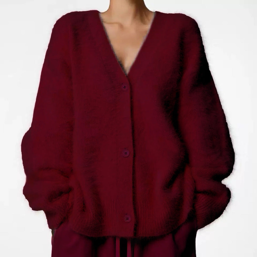 Women's Imitation Marten Idle Style Loose Soft Cardigans