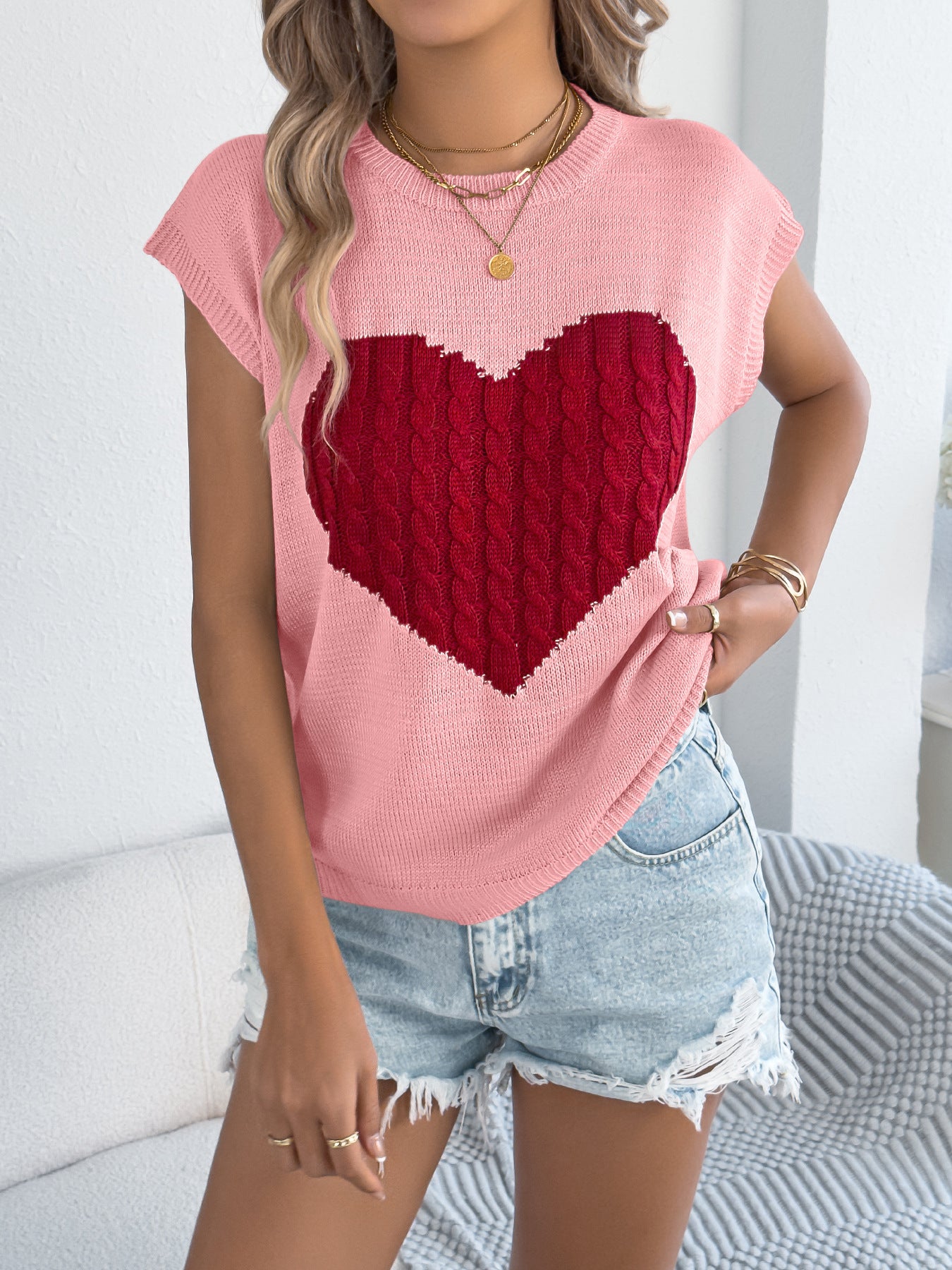Women's Contrast Color Love Casual Loose Valentine's Women's Sweater