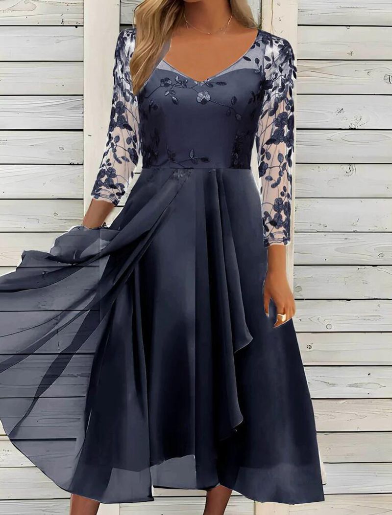 Unique Chiffon Stitching Lace Long Bridesmaid Dress