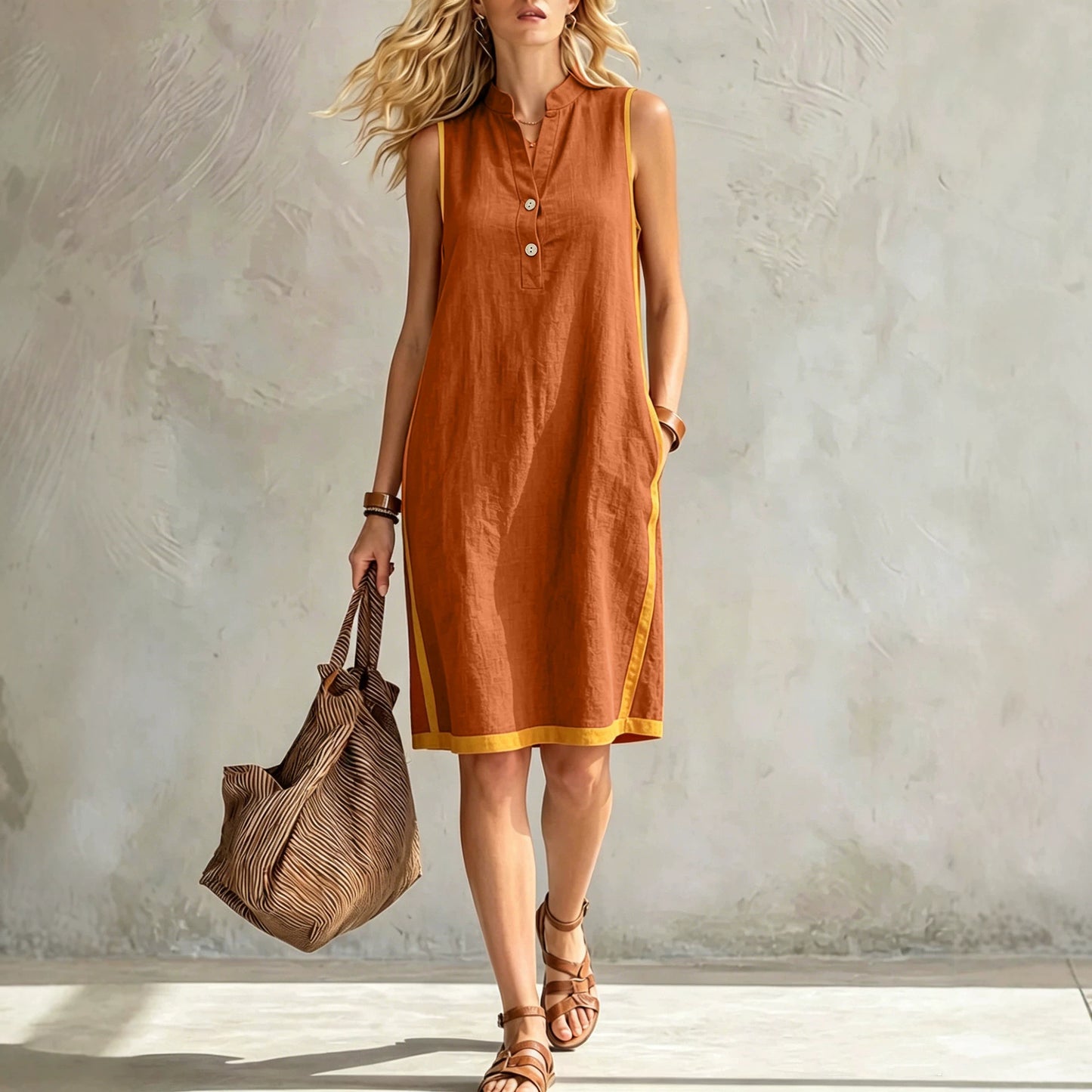 Charming Women's Sleeveless Casual Loose Linen Dress